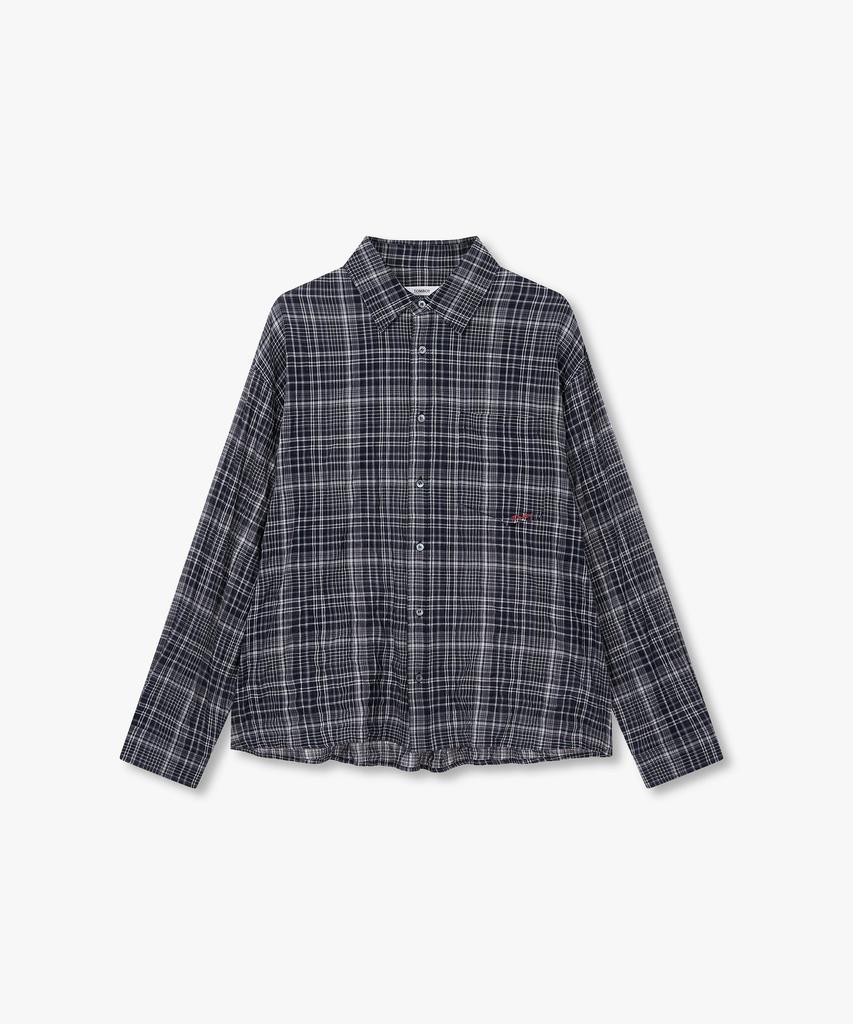 STUDIO TOMBOY [Men] Pocket Embroidery Detail Check Shirt_Navy 9156221321
