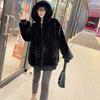 Korean Imitation Rex Rabbit Fur Coats Female Winter Warm Long Thickened Hooded Lamb Wool Cashmere Coat
