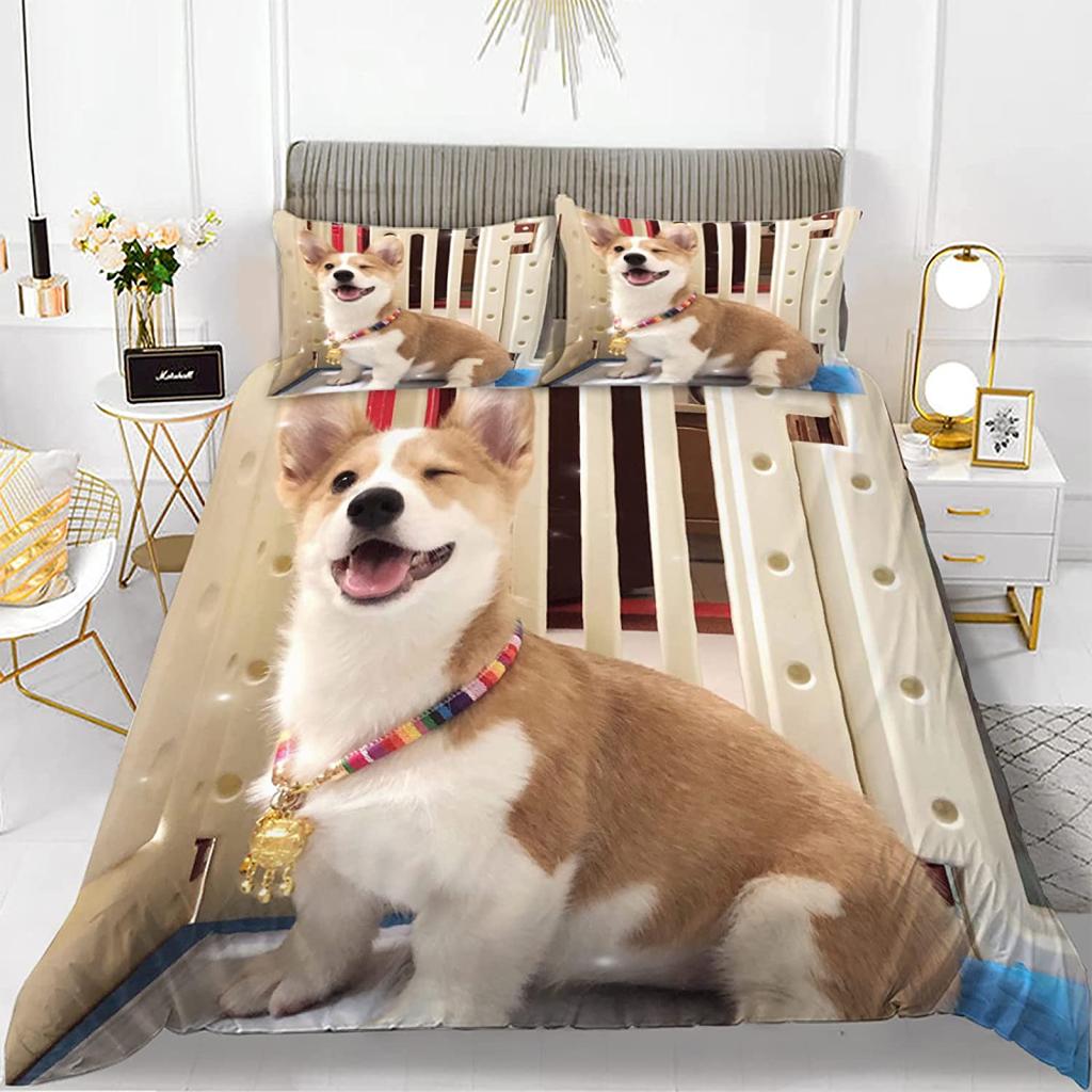 Пододеяльник Corgi King Queen Size, полиэстеровый комплект постельного белья для детей, мальчиков и девочек, с наволочкой, милая собака Kawaii