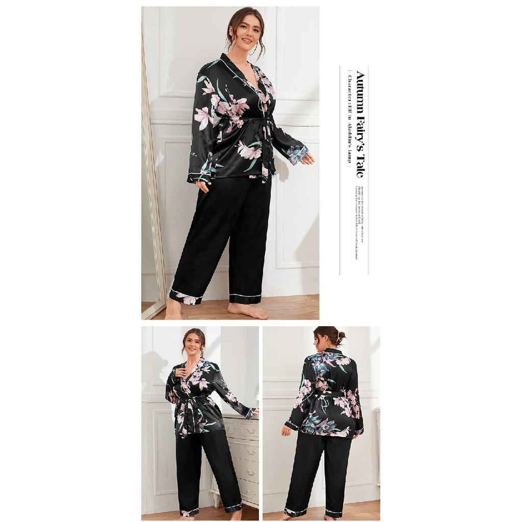 Women's Plus Size Pajama Set Silk Feel Satin Pajamas Kimono Loungewear Short Sleeve Pajama 2 Piece Sleeping Suits (Size for 1XL-5XL)