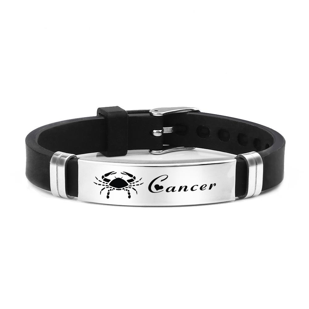 Мода 12 Созвездий Силиконовый Браслет Из Нержавеющей Стали Зодиак Гороскоп Регулируемый Браслет Для Пары Подарок На День Рождения Ювелирные Изделия для Женщин Мужчин