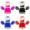 Kids Girls Sleeveless Cheerleading Uniform Dress Sleeveless Crop Top Short Skirt with 2 Pom Poms