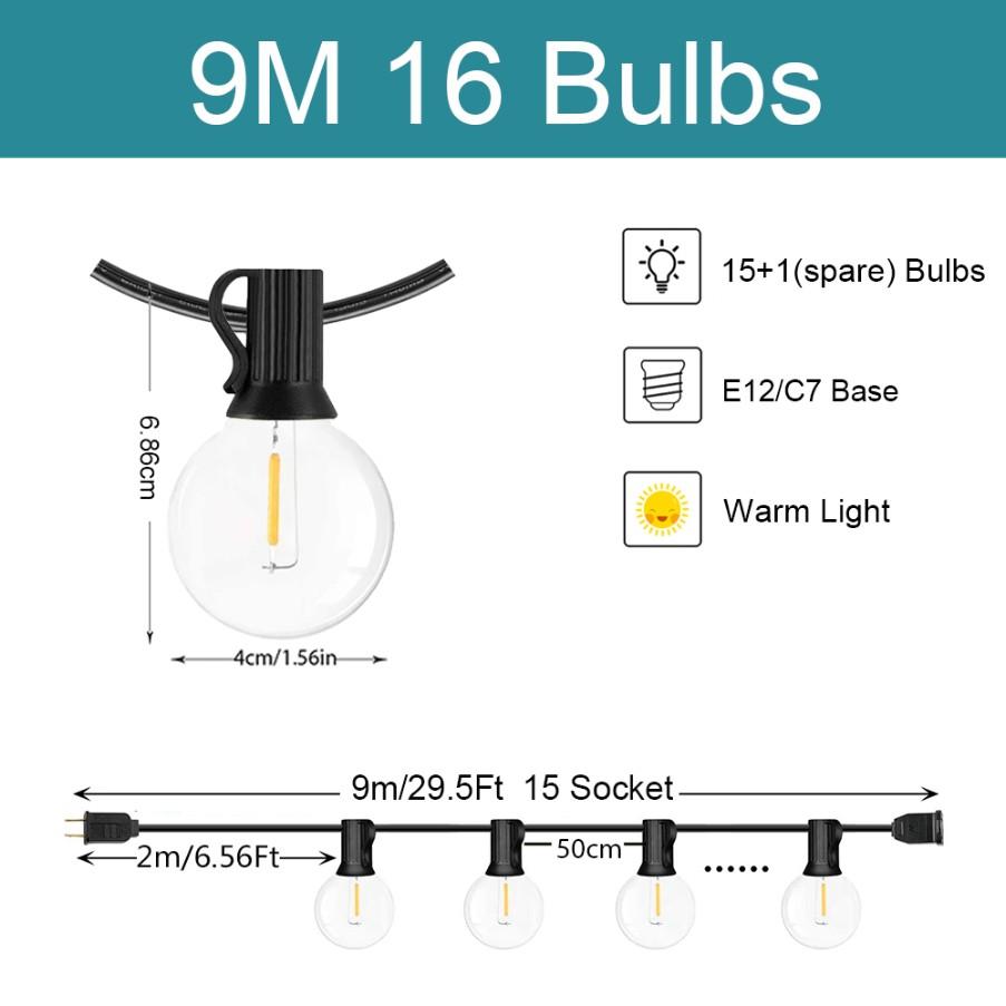 Уличные гирлянды LED с регулируемой яркостью G40 подвесные гирлянды для патио свадьба уличные кемпинг сад вечеринка украшения огни