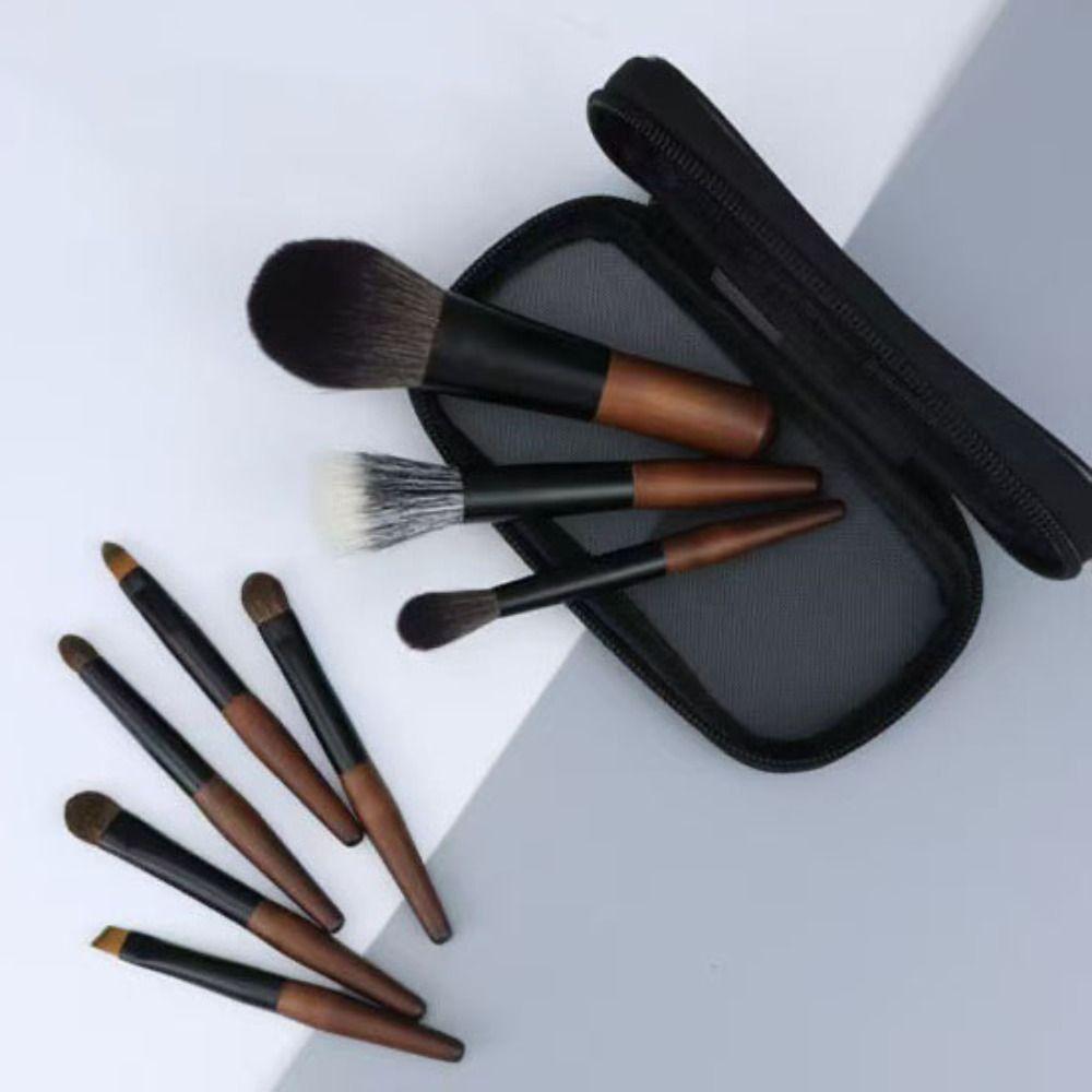 12Pcs Compact Mini Makeup Brush Set Wood Handle Concealer Brush Set Lip Liner Brush Set Travel