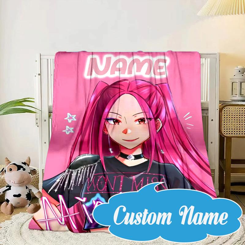 Custom Name KPop Cartoon Blanket bed sofa Blanket Flannel Blanket for Camping, Hiking, Picnic Essentials,gift for Fan family