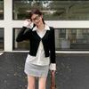 Flip Collar False Two-piece Top Korean Style Lace Long Sleeved Knitwear Knitted Top Women  Party