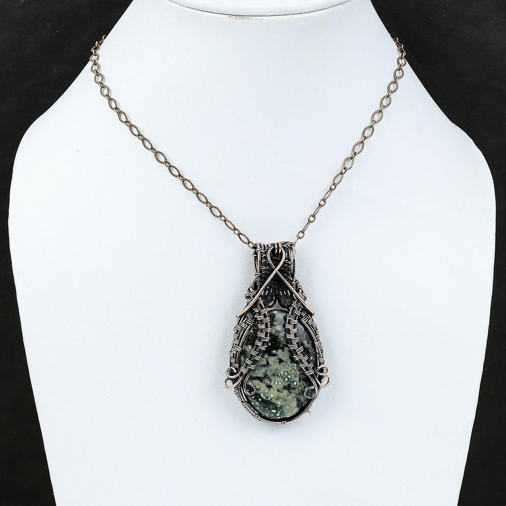 Подвеска из драгоценного камня Ocean Jasper, обернутая медной проволокой, ювелирное изделие, уникальный медный дизайн, обернутая проволокой подвеска, подарок для матери, кулон ручной работы