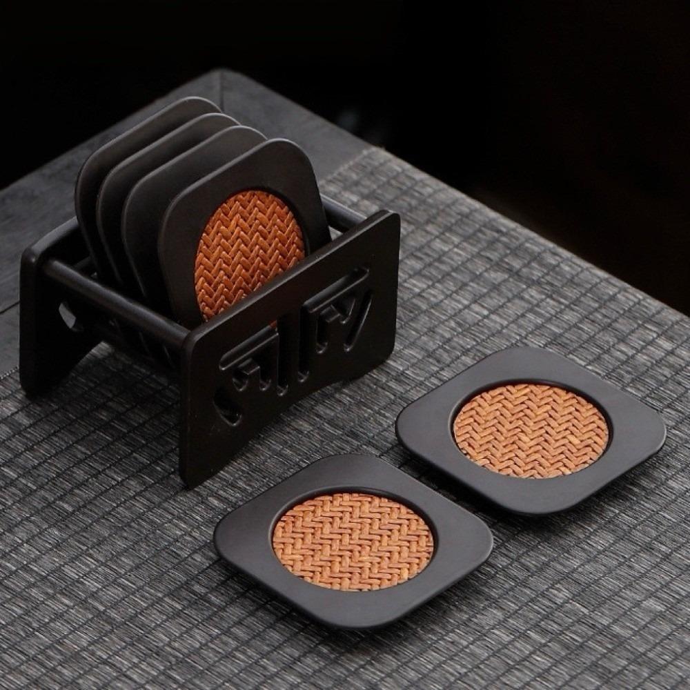 6pcs Chinese Style Rattan Tea Coaster Set Anti-scalding Tea Cup Holder  Tea Ceremony