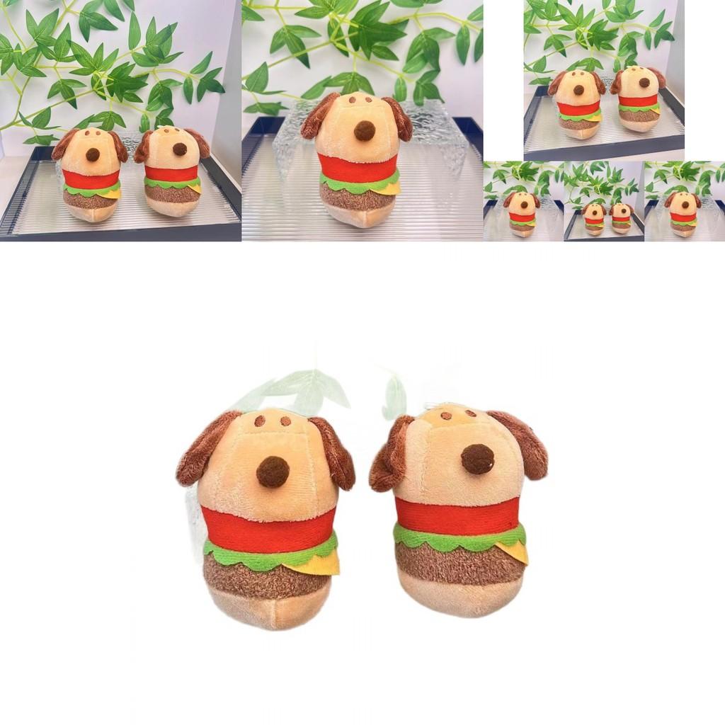 Adorable Creative Plush Hamburger Dog Keychain Cute Stuffed Toy Keyring For Students