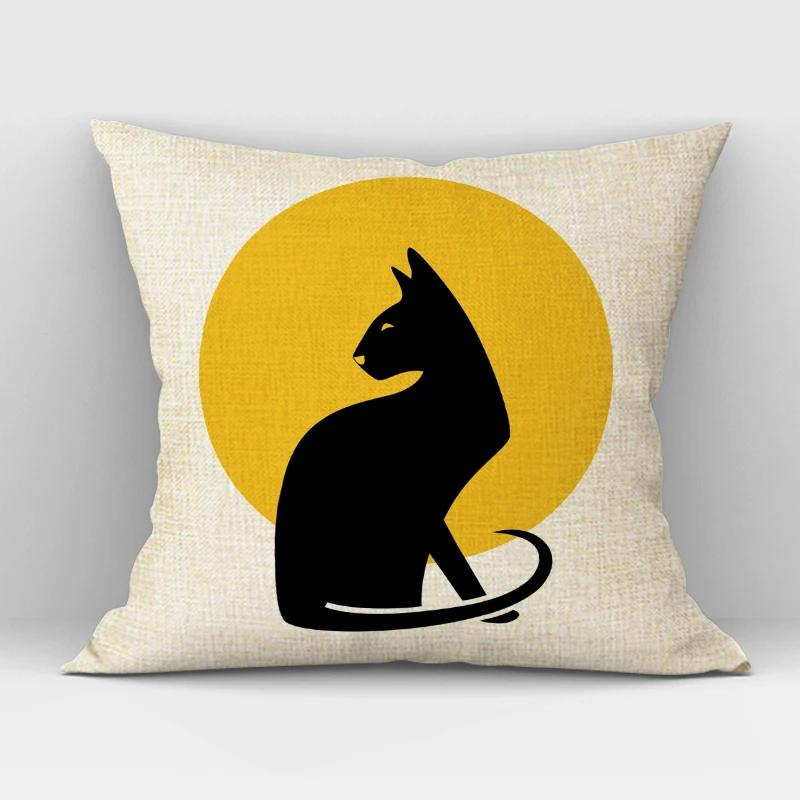 Черно-белая ручная роспись Кошка Чехол для подушки Скандинавский декоративный дизайн Чехол для подушки для домашнего дивана Декор Милый наволочка