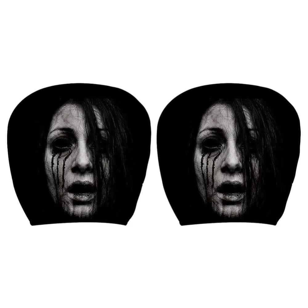 2Pcs Black Car Headrest Cover Scary Face Printing Car Headrest Protector Car Seat Cover  Halloween