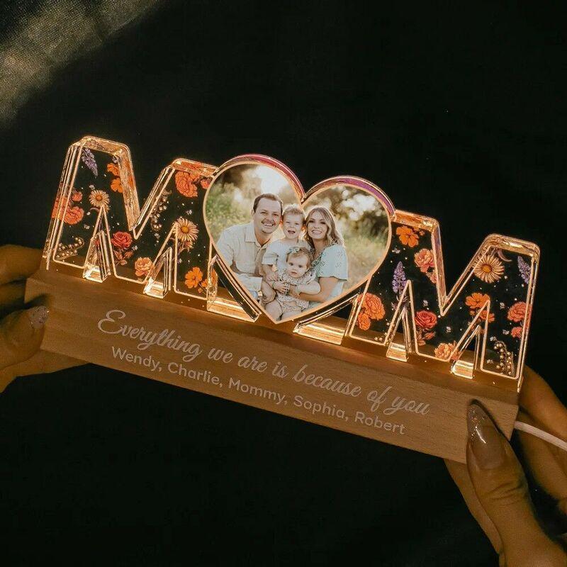 Cross-border Hot Mother's Day Creative Gift Customized Printed Acrylic Night Light with Text and Birthday Flower Ornaments