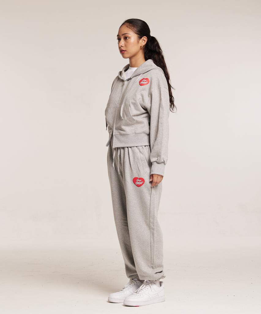 CREAM SODA LAB Human Highlight Heart Jogger Pants Gray Red