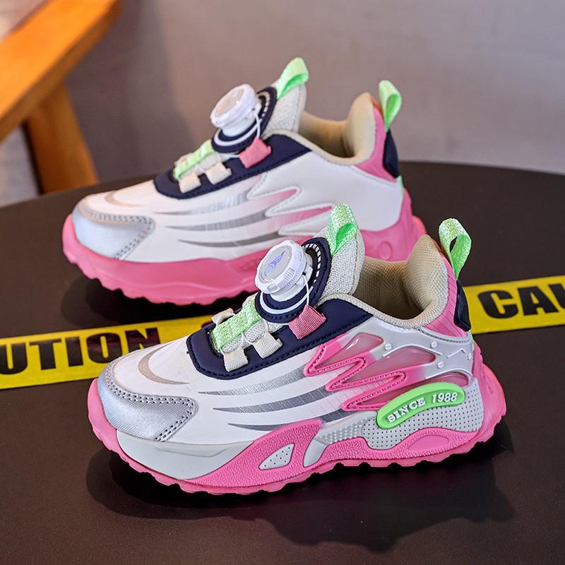 Youth style shoes Girls Running Shoes With Rotating Buckle Waterproof Synthetic Leather Lightweight Comfortable Indoor Outdoor Use