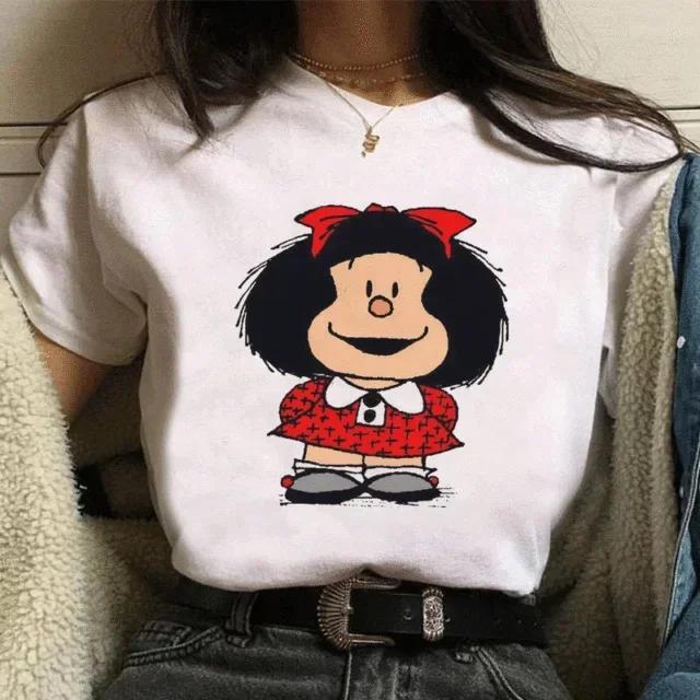 Funny Mafalda Print Women T Shirt Harajuku Ulzzang Kawaii Cartoon Tshirts for Girl Korean Style Casual Tee Top Female Clothing