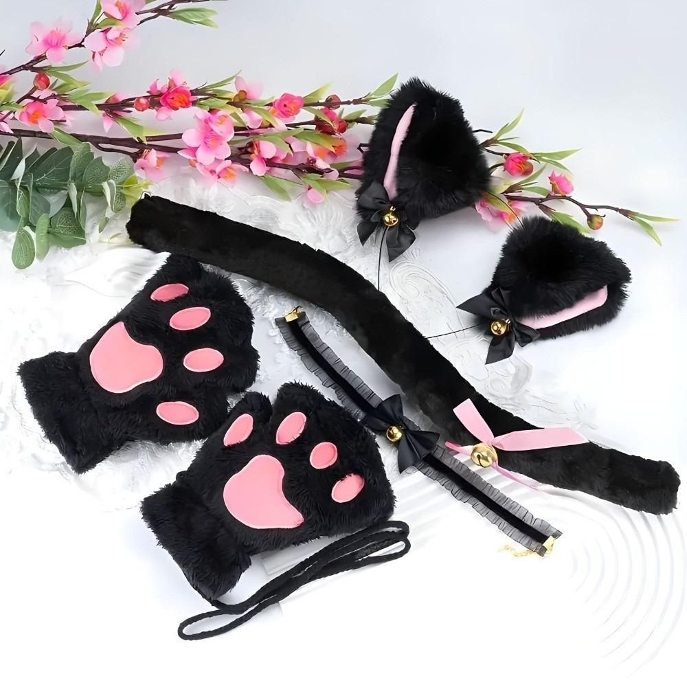Lolita Cosplay Headwear Bow Halloween Dress Up Funny Cat Ears Headband Set Women