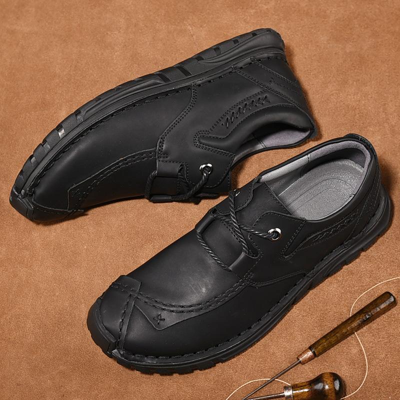 Обувь из коровьей кожи в стиле ретро, ​​мужские лоферы, повседневная кожаная обувь ручной работы, мокасины, мужская обувь на плоской подошве