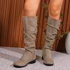 Fashion Women Pleated Boots Female Faux Suede Knee High Boots Ladies Autumn Winter Fashion Slip On Square Low Heel Knight