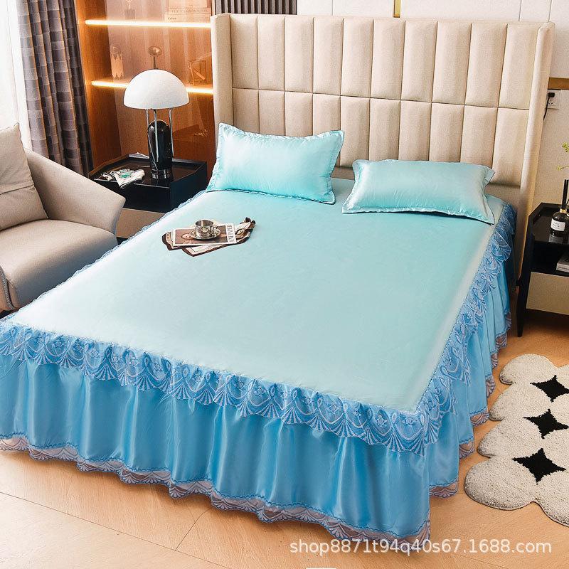 Оптовый моющийся летний коврик из ледяного шелка, юбка для кровати, цельный чехол для кровати, накидка на кровать, набор из трех предметов, чехол для матраса Simmons, защитный чехол