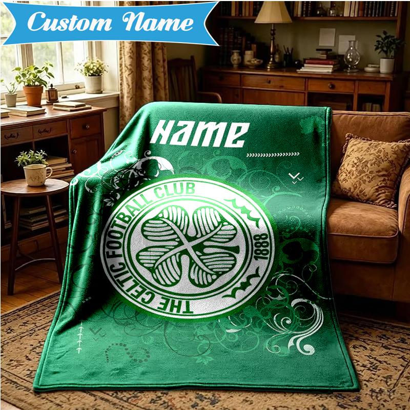 Custom Name Celtic Football Crest Blanket Lightweight Ideal Bedding Blanket Perfect for Travel, Camping, Living Rooms, Sofas, Christmas gift