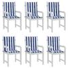 VidaXL Low Back Chair Cushions Set of 6 Blue and White Stripes 361321