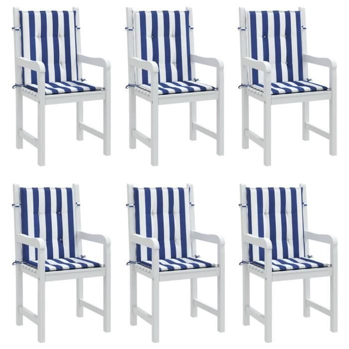 VidaXL Low Back Chair Cushions Set of 6 Blue and White Stripes 361321