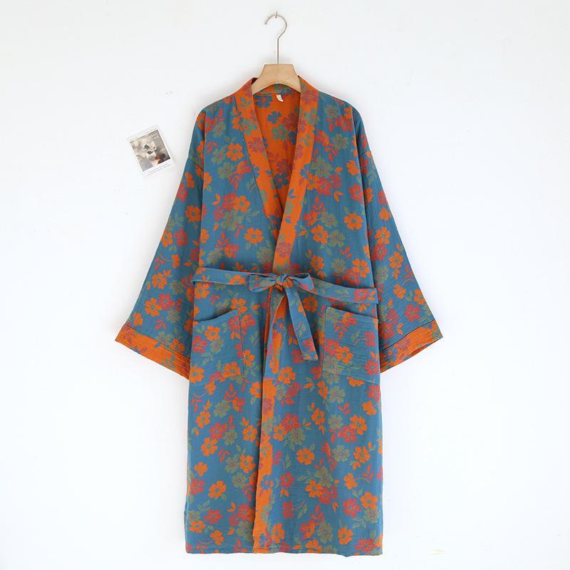 Женская юката из жаккардового хлопка в стиле ретро: Легкая ночная рубашка и пижама в стиле кимоно на весну/осень.