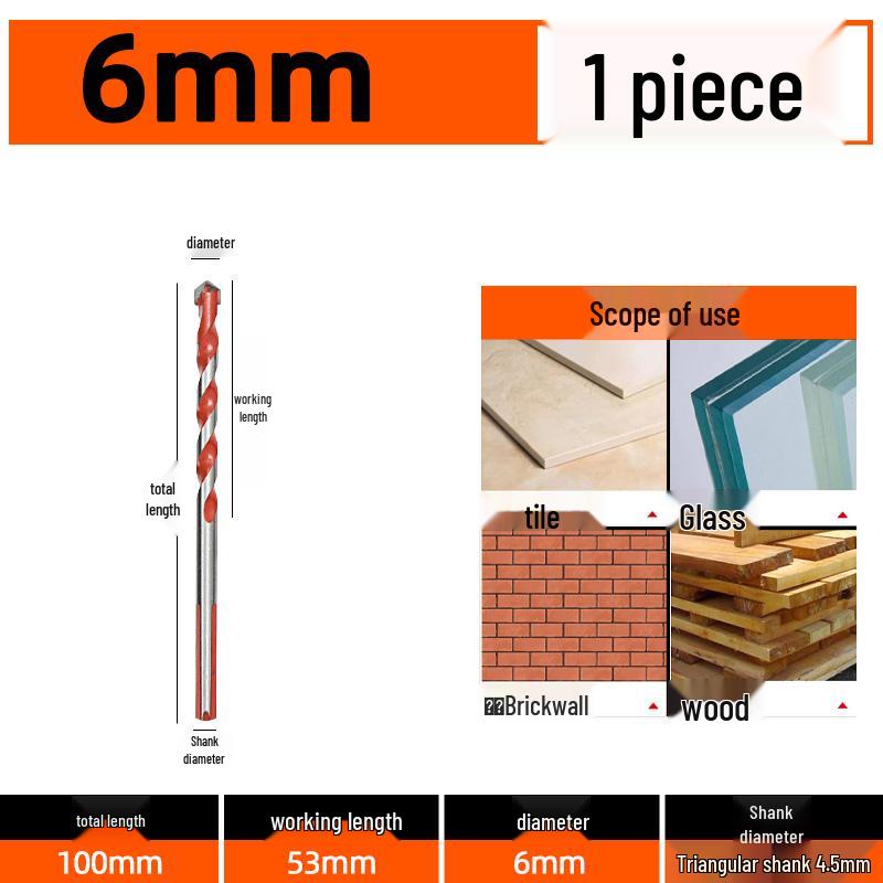 6 мм Сплавное треугольное сверло для бетона, стекла и цемента