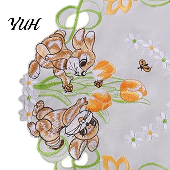 Easter Table Decorations Cute Rabbit Placemats, Oval Cartoon Bunny And Tulip Placemat, Hollow Out Floral Heat Resistant Protectors Place Mat,