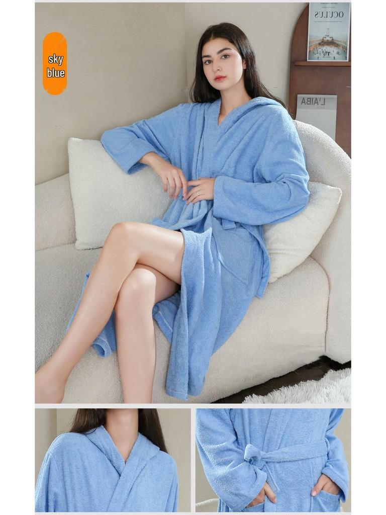 Дышащий, Впитывающий Полотенце Материал Халат для Пар – Свободный Крой, Новый Утренний Халат в Гостиничном Стиле