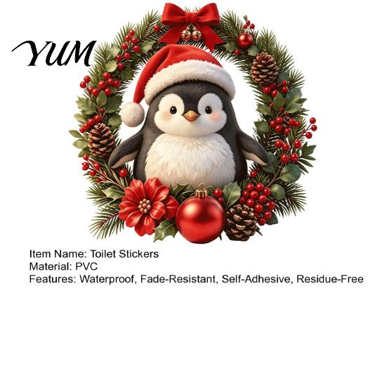 Christmas Decorations for Bathroom Penguin Toilet Stickers, Self-Adhesive Lid Decals, Waterproof Xmas Holiday Decals Decor Tank Tile Home Decoration