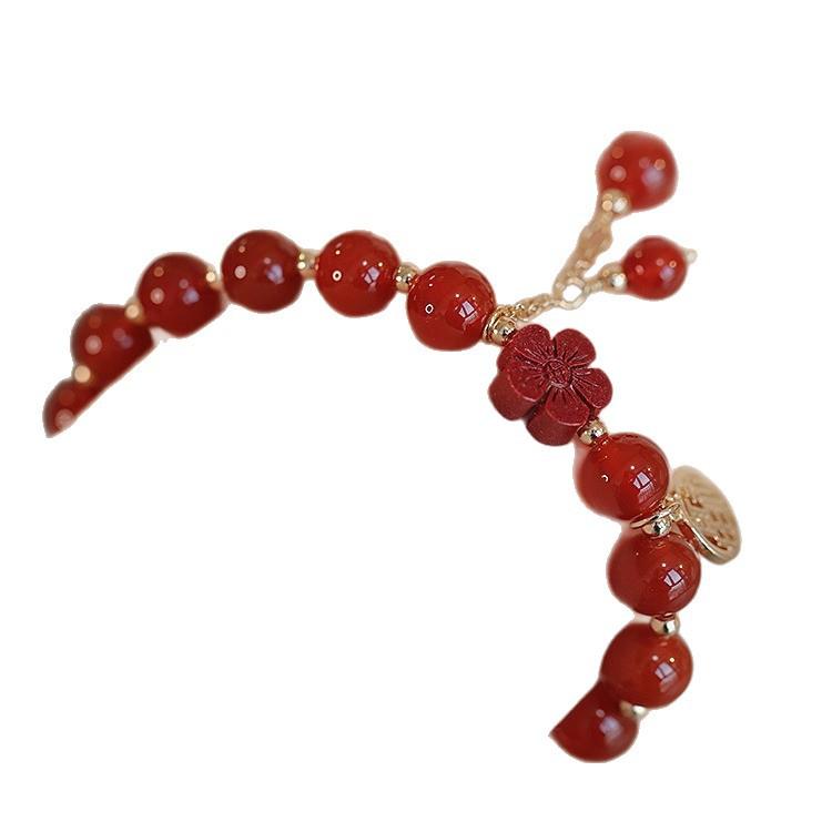 Prayer Red Agate Cinnabar Flower Bracelet for Women, Light Luxury Niche Exquisite Fortune Charm Bracelet, Gift for Girlfriend or Best Friend