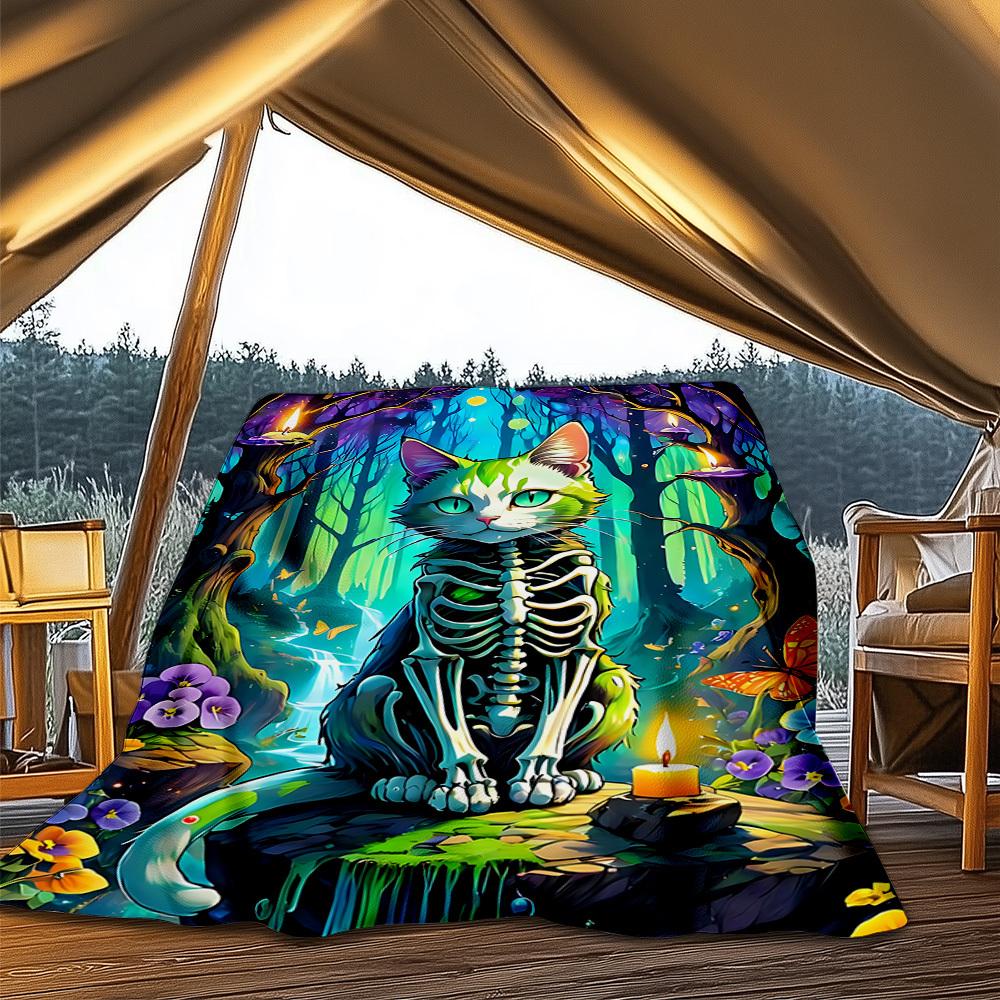 1pc Fantasy Cat Artwork Print Outdoor Blanket, Lightweight Polyester,