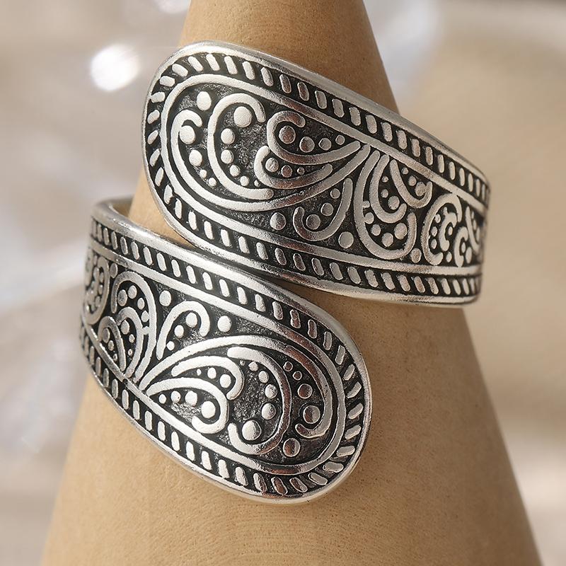 Богемное серебряное открытое кольцо с ручной резьбой и узорами для женщин и мужчин, регулируемое кольцо, этнические аксессуары