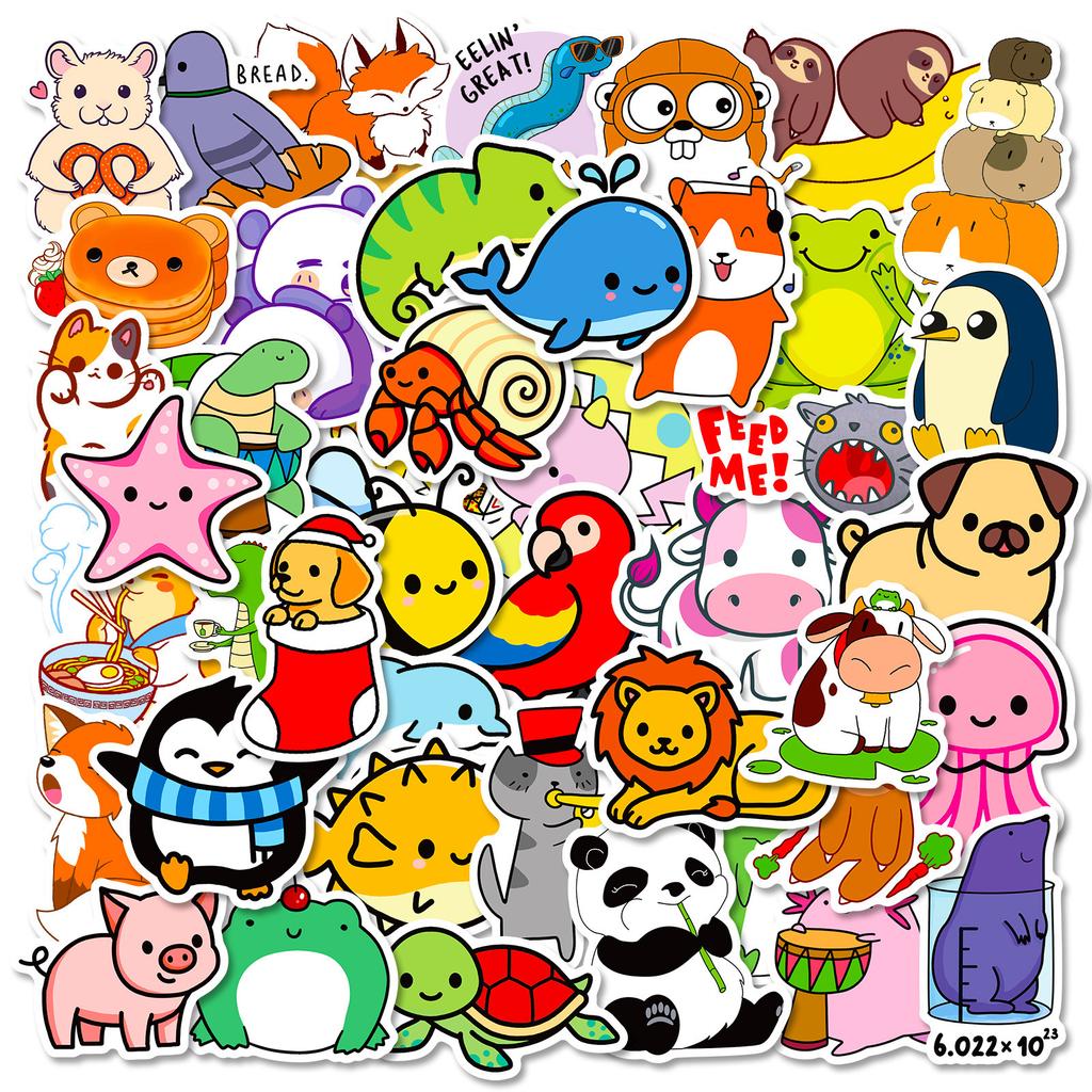 50 Cute Animal Series Stickers, Children'S Educational Cartoons Simplified Wind Small Animal Stickers Luggage