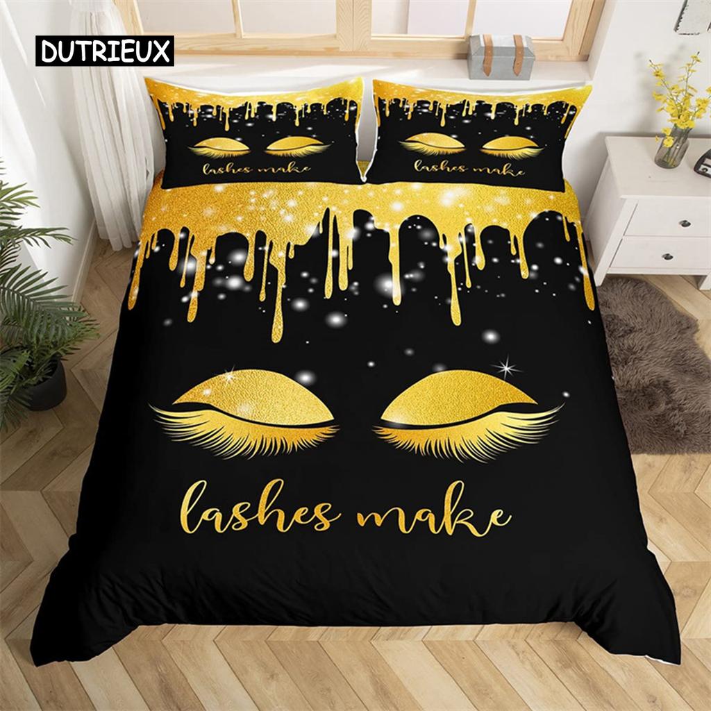 Покрывало для кровати с ресницами Smile Размер King Microfiber Glitter Покрывало для макияжа глаз 2/3 шт. Фрагменты Мечтательный комплект постельного белья размера Queen