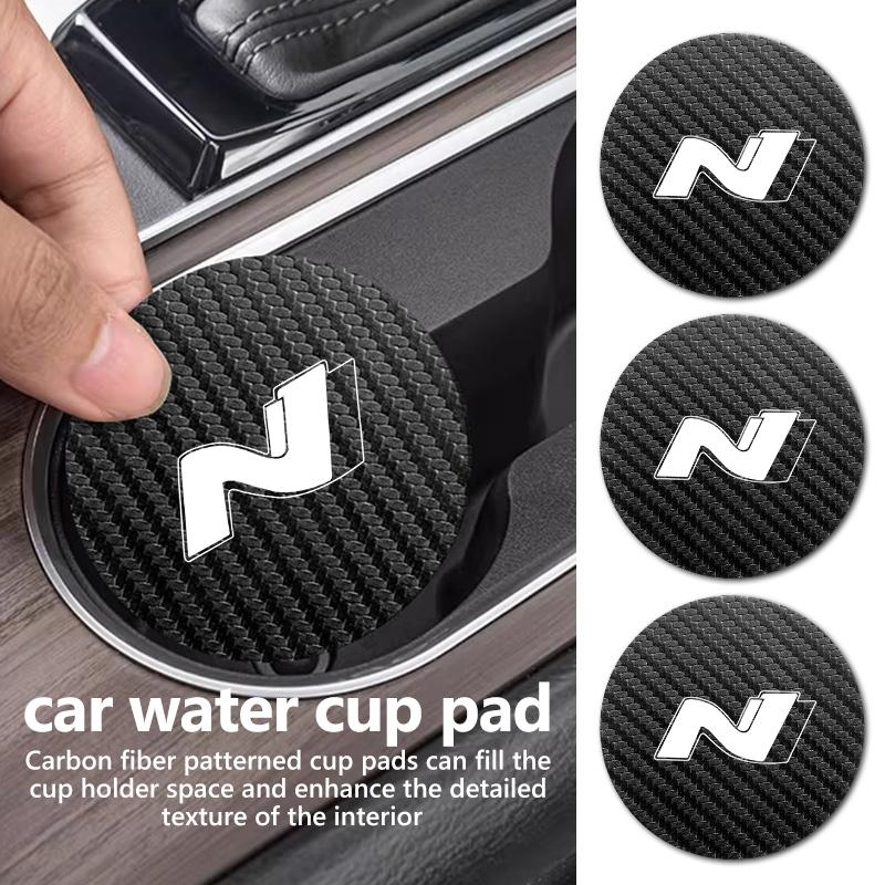 For Hyundai 2pcs Car Cup Holder Carbon Fiber Coaster Anti-Slip Pad Interior Accessories N LINE i30 i20 Sonata Accent Tucson y1