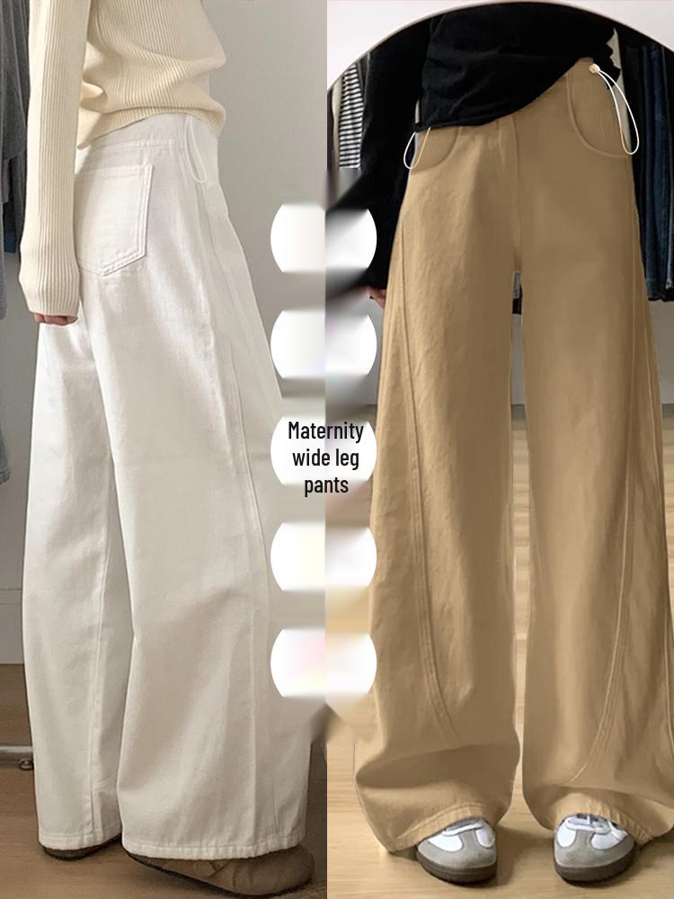 Maternity Wide-Leg Jeans: 2025 Spring & Autumn Loose Fit Straight-Leg Pants
