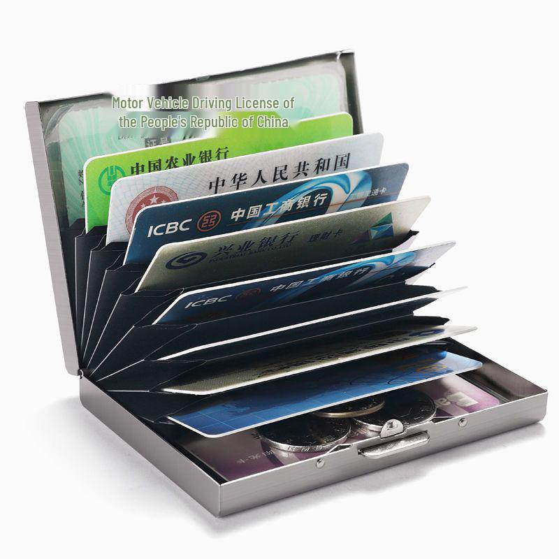 Multifunctional Anti-Theft Stainless Steel Card Holder: Portable Multi-Slot Wallet for Men.