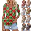 Женский повседневный модный сексуальный удобный топ с V-образным вырезом и принтом на Рождество, с рукавом три четверти на пуговицах