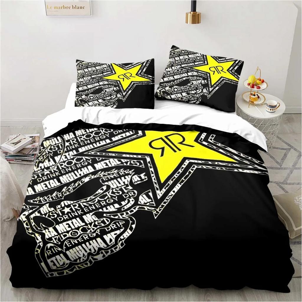 D-Drinks Rockstar Energy Sheets Quilt Covers Bedding Dormitory Sheets Three-piece Bedding Set Three-piece Soft Warm Bedding Set