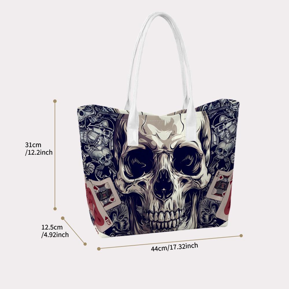Gothic Skull Poker Pattern Large Capacity Casual Tote Bag for Daily Use