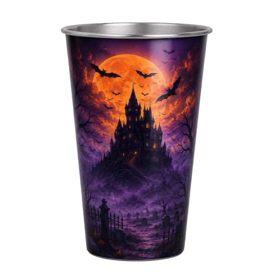 Decorative Metal Water Cup Color-Changing Halloween Cup, Stainless Steel Horror Tumbler for Hot Cold Activated Magic Drinks, Reusable Party