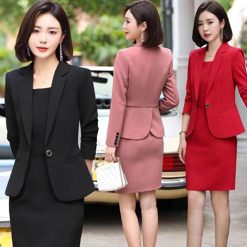 Women's Long-Sleeve Business Suit: Autumn/Winter Skirt & Blazer Two-Piece Set