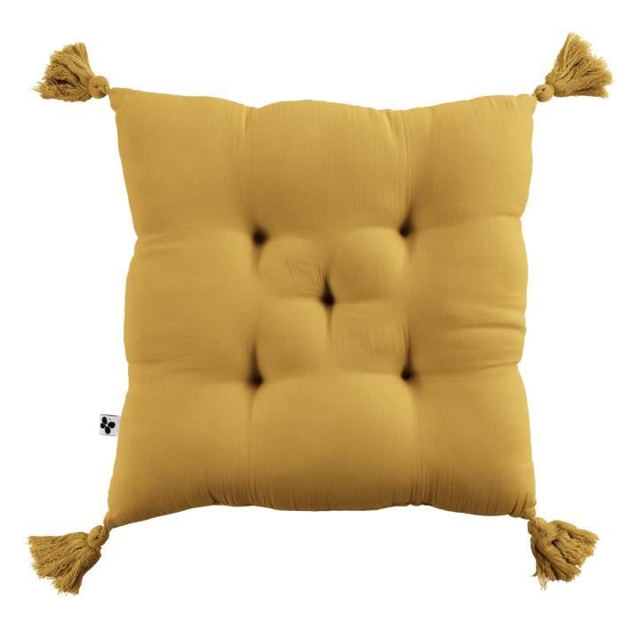 Coussin De Chaise - Gaia - Safran - 40 X 40 Cm - 100% Coton - Assise Matelassée 5 Points