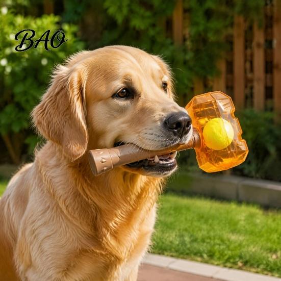 Indestructible Dog Toys 2Pcs Squeaky Hammer with Tennis Ball Inside, Interactive Fetch Toys, Rubber Chew Toy for Medium Large Dogs Indoor Outdoor Play
