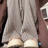 Ретро Маленькие Полосатые Брюки Широкие Штанины на Кулиске - 145см Трикотаж Женские Повседневные Осень/Зима