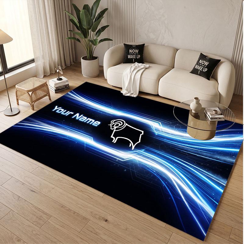 Custom Rug Derby County Pattern Print Name Text Soft Non‑Slip Floor Carpet for Home Indoor Decoration