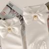White Romantic Bridal Short Satin Gloves Girl Formal Tea Party Elegant Dress Pearl Wrist Bow Gloves Wedding Accessories