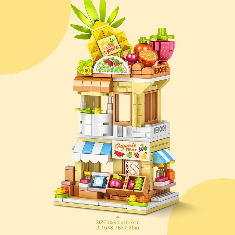 Набор строительных блоков с видом на улицу города, сделай сам, мороженое, кофе, цветочный магазин, модель строительной игрушки, идеально подходит для домашнего декора и праздничных подарков